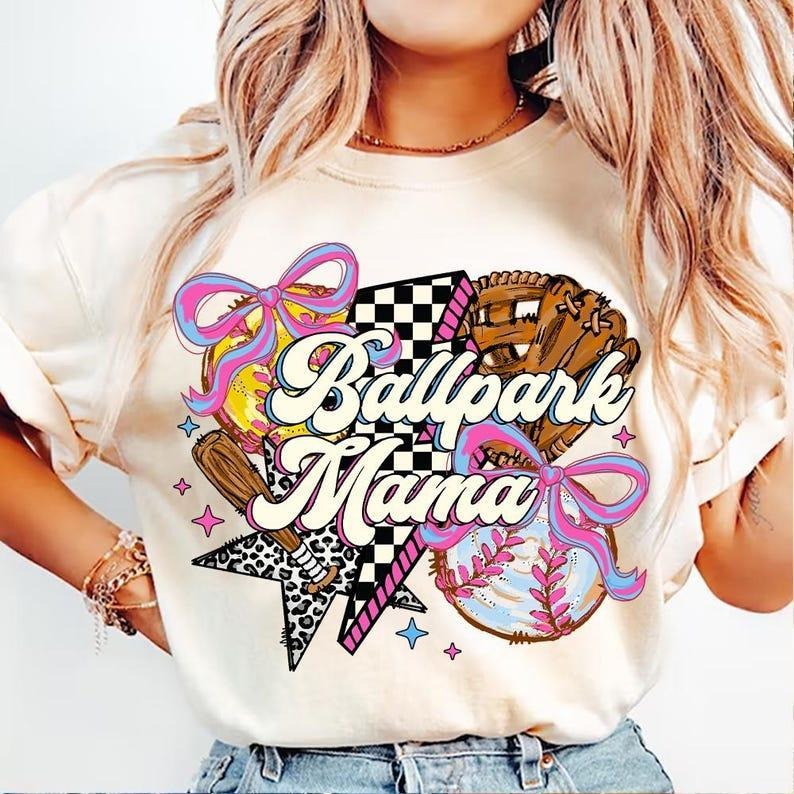 Softball Baseball Mama tshirt, Ballpark Vibes sweatshirt, Coquette Bow tshirt, Game Day T-Shirt Hoodie | PrintMintTees.com