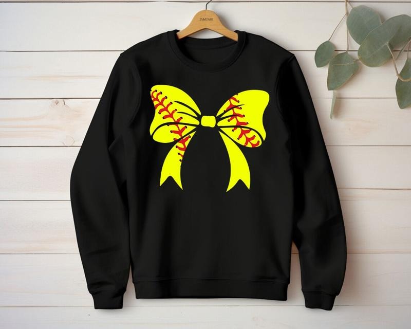 Softball Bow Sweatshirt, Yellow Bow Sweatshirt, Softball Mom, Softball Player Sweater, Unisex Sweatshirt, Gifts For Her...