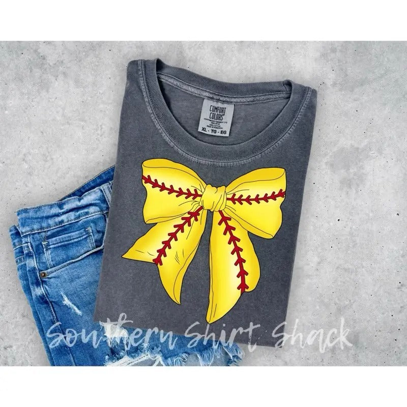Softball Bow t shirt |  comfort colors shirt | softball season t shirt Hoodie Sweatshirt | PrintMintTees.com