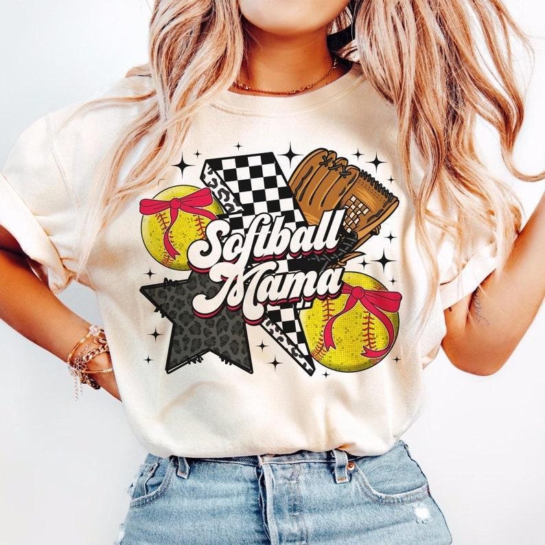 Softball Coquette Bow tshirt, Retro Game Day seatshirt, Softball Mom Checkered T-Shirt Hoodie Sweatshirt | PrintMintTees.com