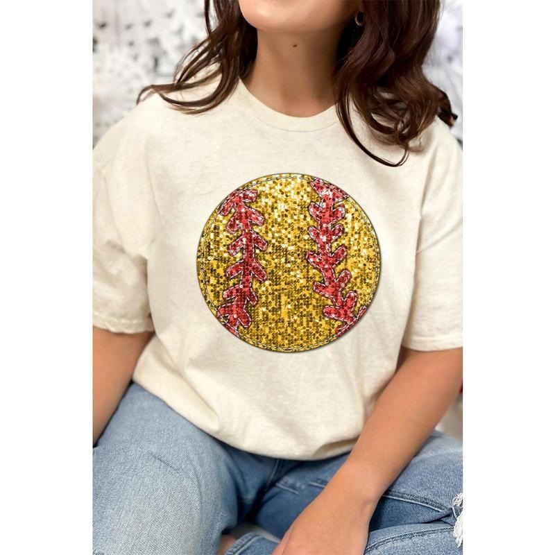 Softball Faux Sequin Transfer Short Sleeve Relaxed Fit T-Shirt Hoodie Sweatshirt | PrintMintTees.com