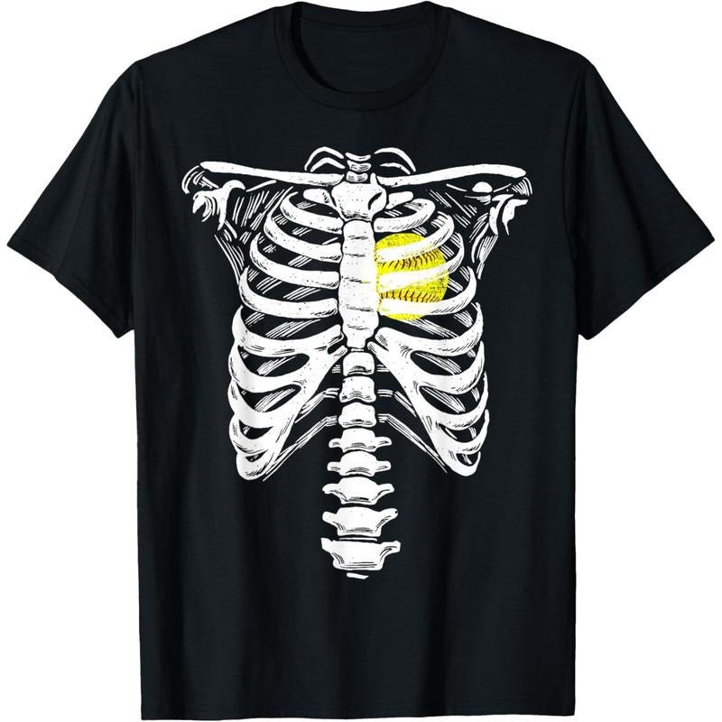 Softball Heart Skeleton Rib Cage Halloween Love Softball T-Shirt made in usa Hoodie Sweatshirt | PrintMintTees.com