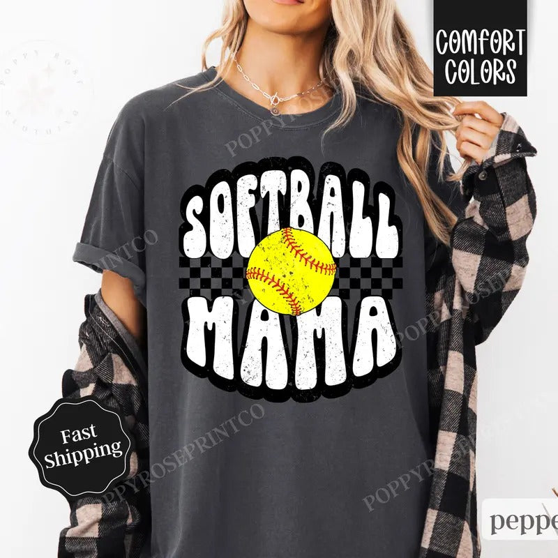Softball Mama Shirt Comfort Colors, Retro Gameday Tshirt, Womens Softballl Tee, Womenswear Oversized Crewneck Hoodie,...