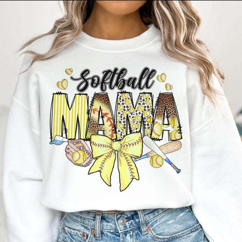 Softball Mama Sweatshirt Softball Coquette Game Day Softball Bow Checker Softball Mom Gift Shirt Hoodie | PrintMintTees.com