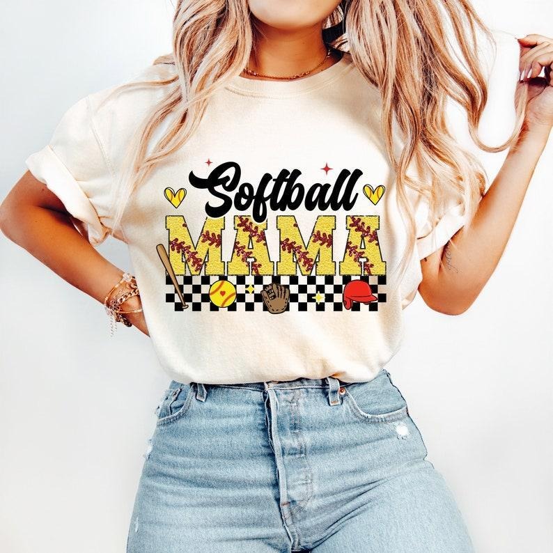 Softball Retro Mama tshirt, Checkered sweatshirt, Sports Game Day T-Shirt, mother's day gift Hoodie | PrintMintTees.com