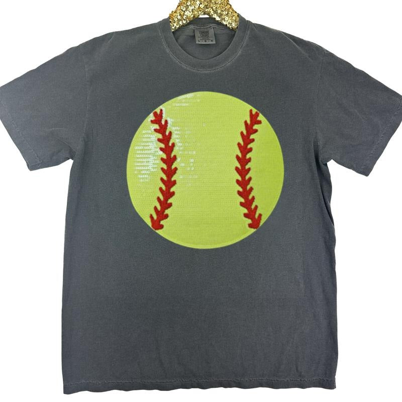 Softball Sequin Patch Comfort Colors T-Shirt Hoodie, Sweatshirt | PrintMintTees.com