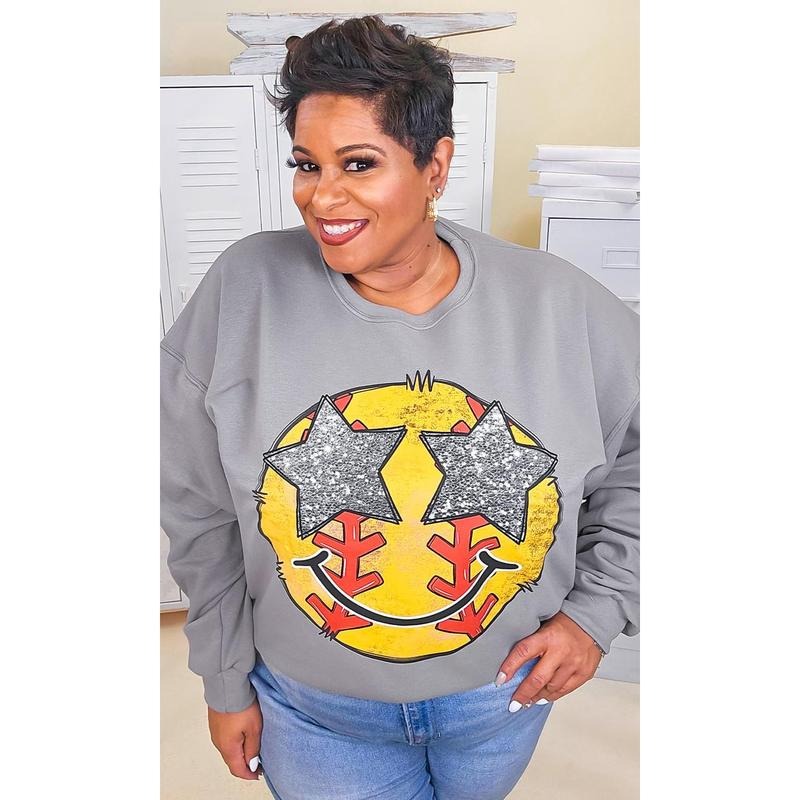 Softball Star Smiley Graphic Sweatshirt