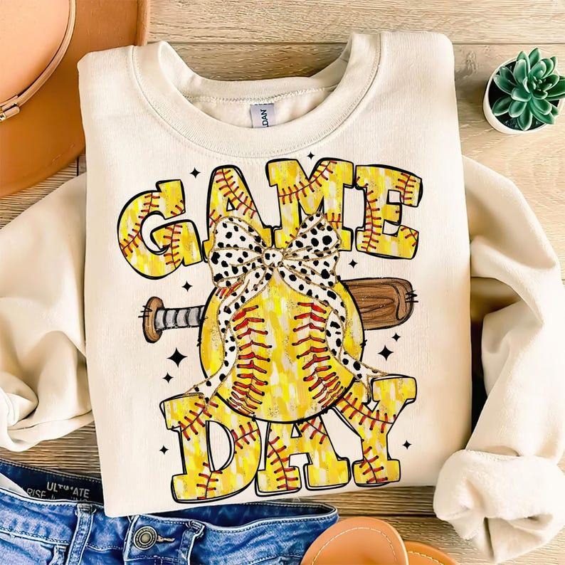 Softball Sweatshirt Game Day Softball Coquette Bow Softball Mama Brushstroke Softball Mom Shirt Hoodie | PrintMintTees.com