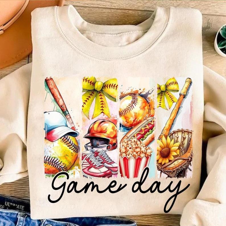 Softball Sweatshirt Game Day Softball Coquette Bow Softball Mama Brushstroke Softball Momstyle{n002}2 Shirt Hoodie