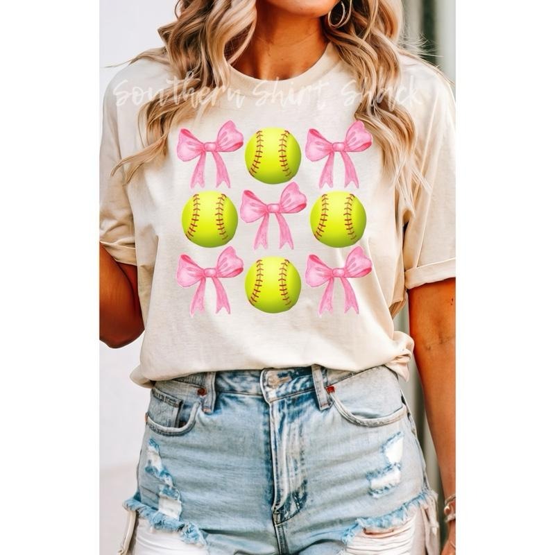 Softball and Bows T shirt | Softball Season | Girly Softball T shirt | Ivory comfort colors T shirt Hoodie Sweatshirt