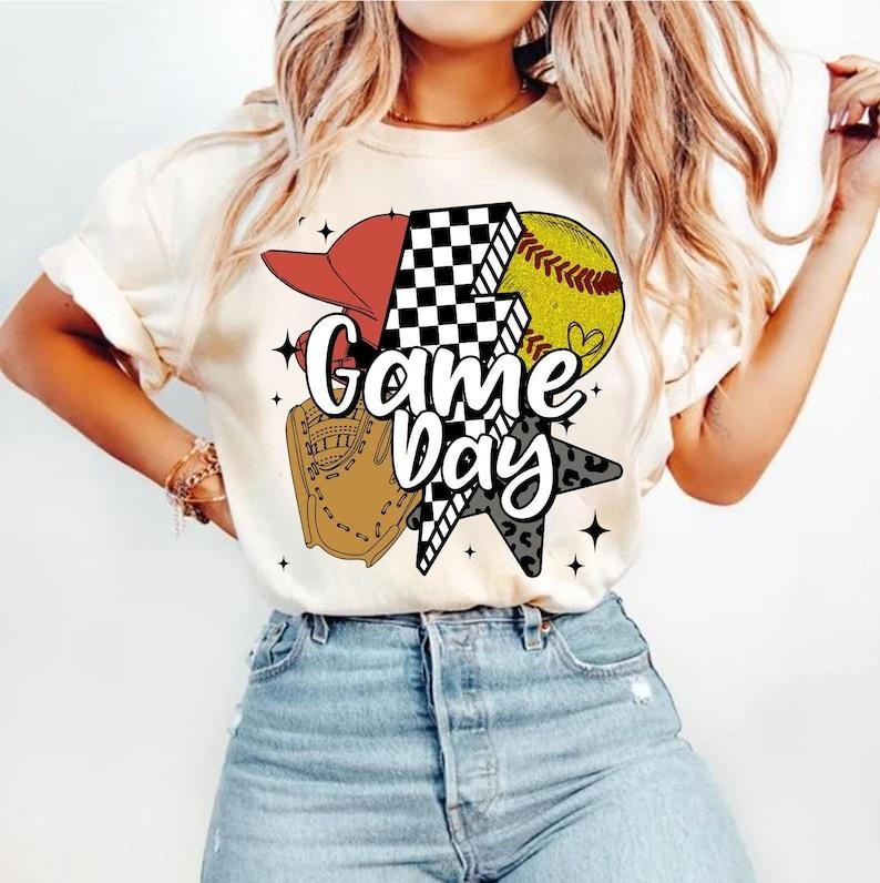Softball, Game Day Softball, Retro Checkered Softball, Softball Mama, Softball Mom, Leopard Coquette Tshirt Hoodie Sweatshirt