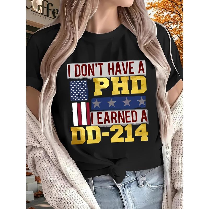 Soldier Memorial Day Gift 1pc New Women'S T-Shirt, Summer, Pure, Printed, Short Sleeved Top, Black And White Optional,...