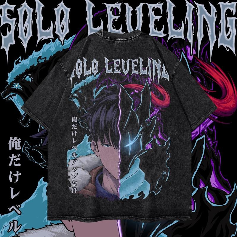 Solo Leveling 2025 Anime Vintage Oversized Mineral Washed Heavy Cotton Special Graphic T-shirt Gift For Anime Fan, Anime...