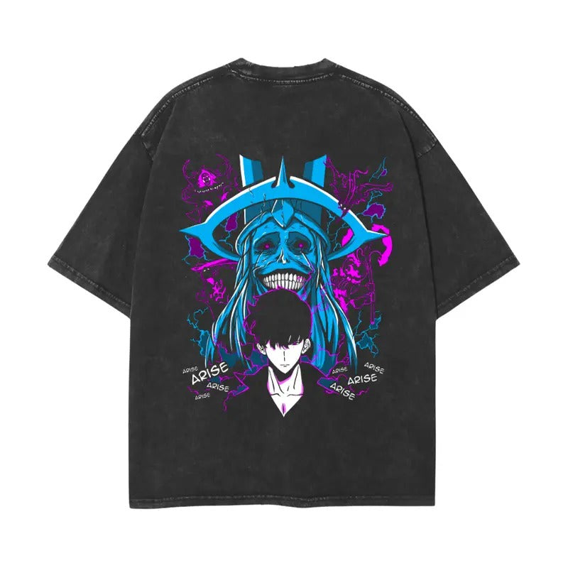 Solo Leveling Shirt Washed Vintage Oversized T-Shirt, Anime Manga Washed Heavy Cotton Special Graphic T-shirt Gift For...