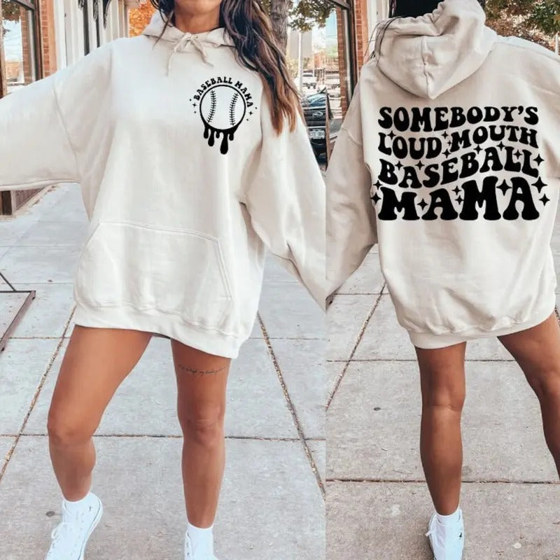 Somebody's Loud MOUTH Baseball Mama Melting Smile shirt original front and back Hoodie Sweatshirt | PrintMintTees.com