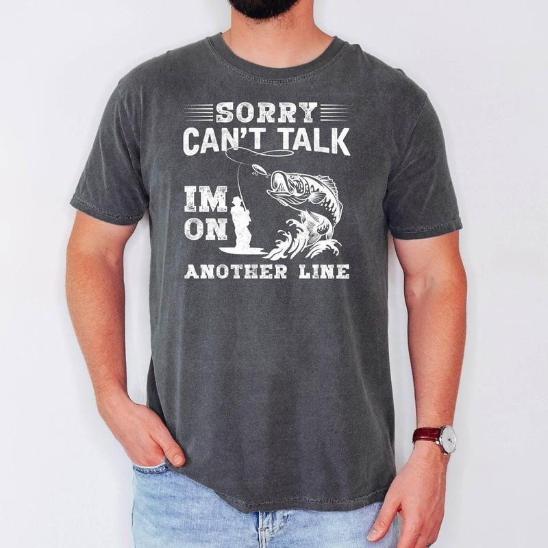 Sorry Can't Talk I'm On Another Line Shirt,Dad Fishing Gift, Ice Fish Catching, Fisherman Design, Fishing Rod, Ice Holes,...