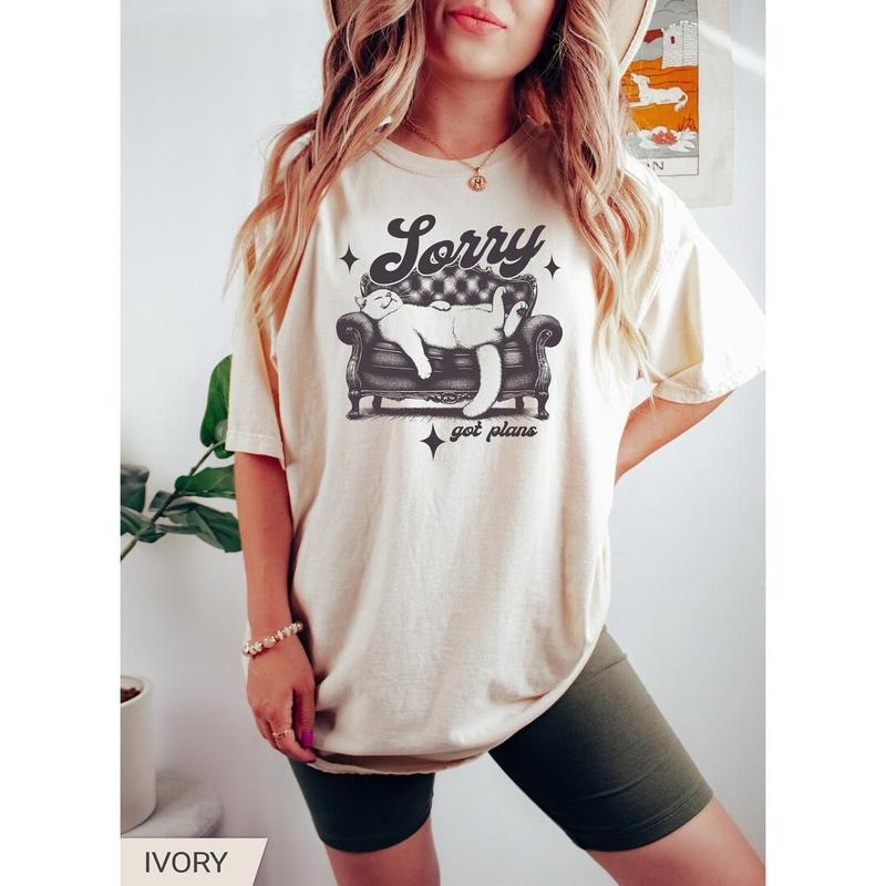 Sorry Got Plans Shirt, Funny Cat Shirt, Cat Lover Gift, Cat Mom Shirt, Retro Vintage Tee, Sarcastic Shirt, Y2K Tshirt...