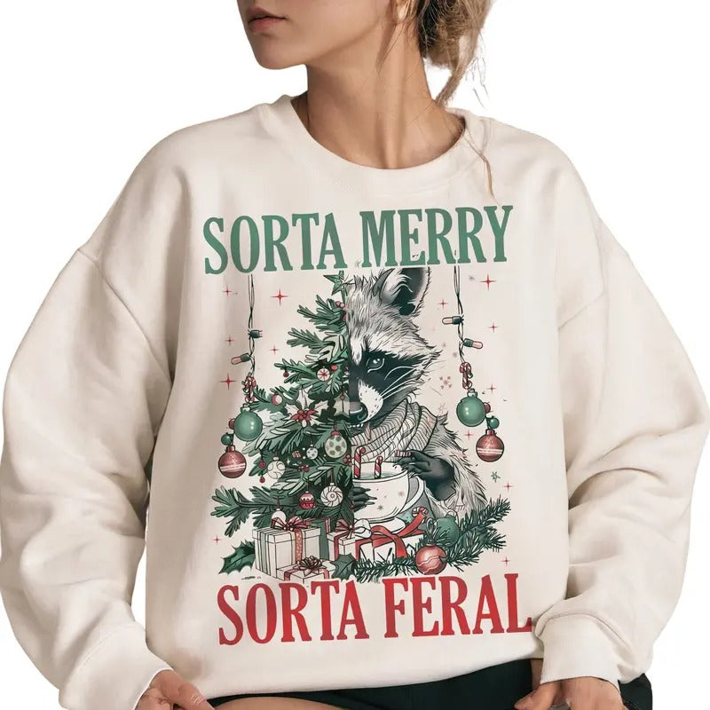 Sorta santa sorta feral Sweatshirt, Christmas Season Sweatshirt Shirt Hoodie | PrintMintTees.com