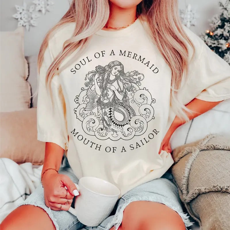 Soul of a Mermaid Mouth of a Sailor Shirt Funny Mermaid Shirt Mermaidcore Shirt  Shirt Nautical Shirt Funny Womens Shirts...