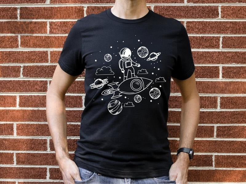 Space T-Shirt, Cute Space Astronaut Sweatshirt, Astronaut Womenswear Tee, Astronaut with Planet Sweater Hoodie