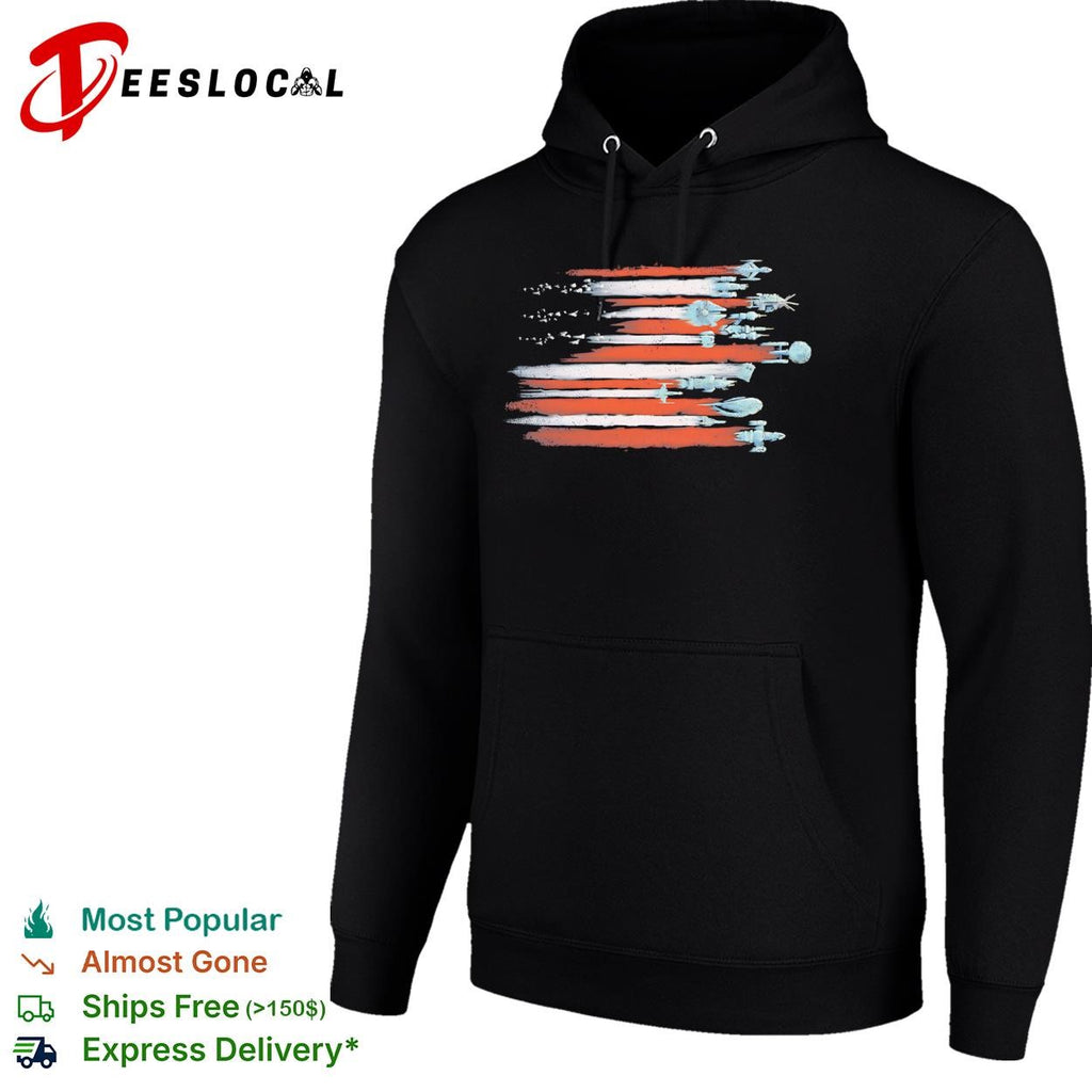 Spacecraft and the American flag Vintage Sci-Fi shirt