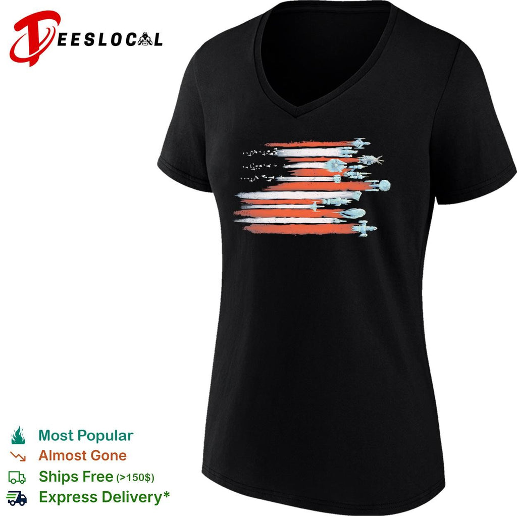 Spacecraft and the American flag Vintage Sci-Fi shirt