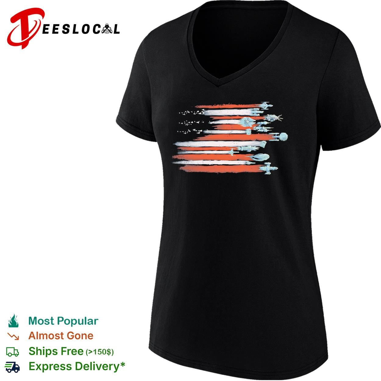 Spacecraft and the American flag Vintage Sci-Fi shirt