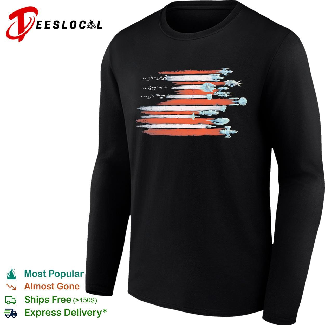 Spacecraft and the American flag Vintage Sci-Fi shirt