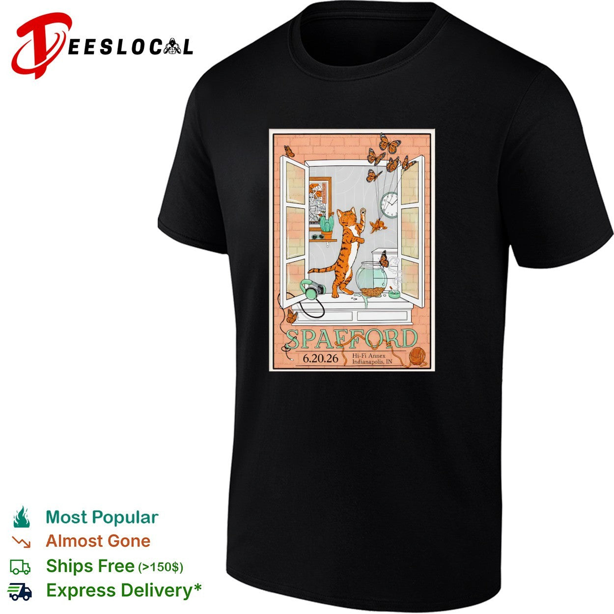 Spafford cat window Indianapolis poster shirt