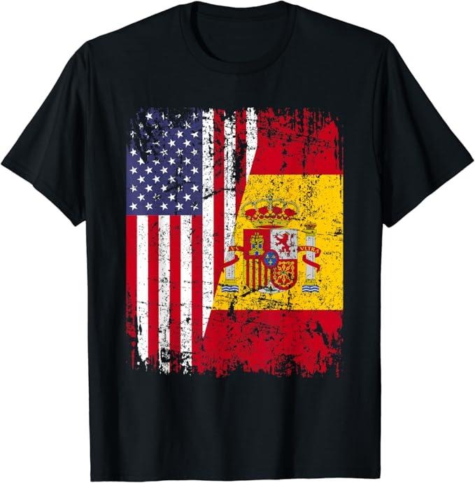 Spain Shirts Spanish Roots Half American Flag USA Spain Flag Cotton Casual Classic Shirt Hoodie Sweatshirt