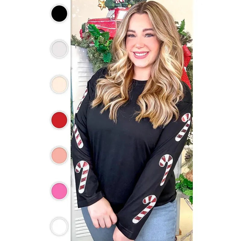 Sparkle Candy Cane Graphic Long Sleeve T-Shirt Hoodie Sweatshirt | PrintMintTees.com