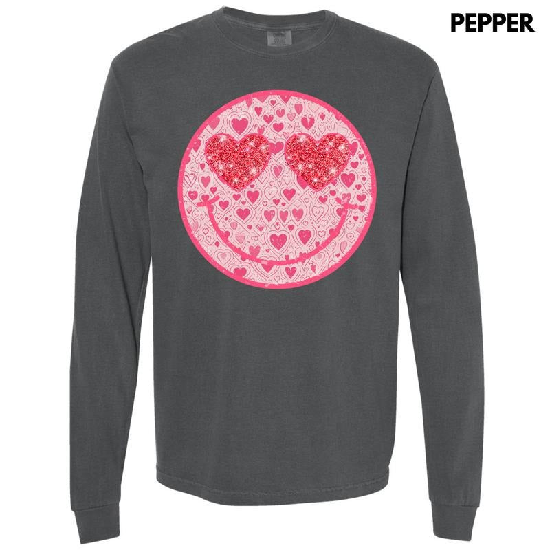 Sparkle Heart Happy Face Long Sleeve Comfort Colors T-Shirt 'NLB' Hoodie Sweatshirt | PrintMintTees.com