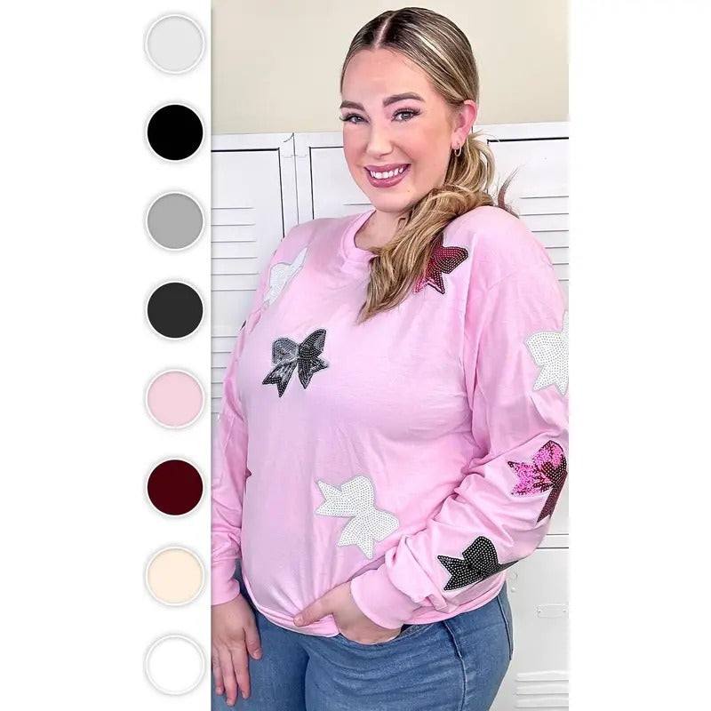 Sparkle Sequin Bow Graphic Long Sleeve T-Shirt Hoodie Sweatshirt | PrintMintTees.com