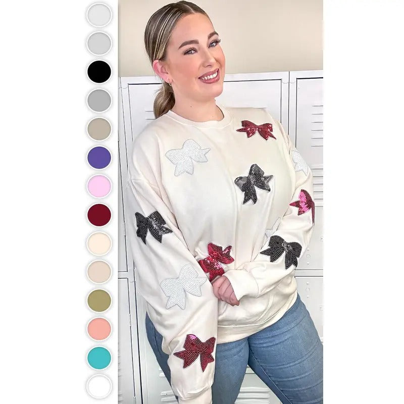Sparkle Sequin Bow Graphic Sweatshirt Shirt Hoodie | PrintMintTees.com