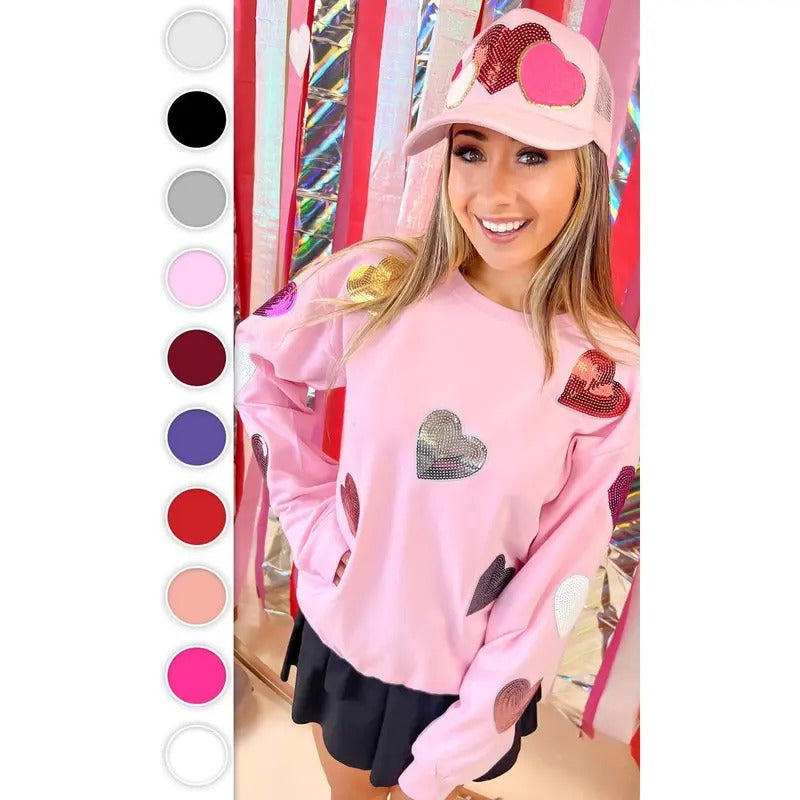 Sparkle Sequin Valentine Heart Graphic Sweatshirt Shirt Hoodie | PrintMintTees.com