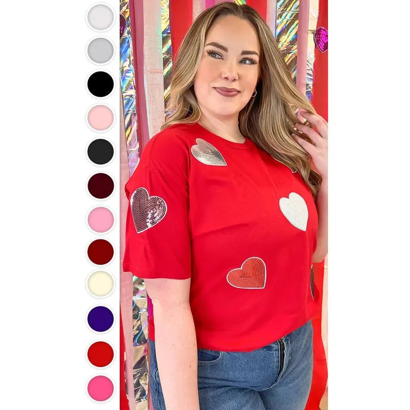Sparkle Sequin Valentine Heart Graphic T-Shirt Hoodie Sweatshirt | PrintMintTees.com