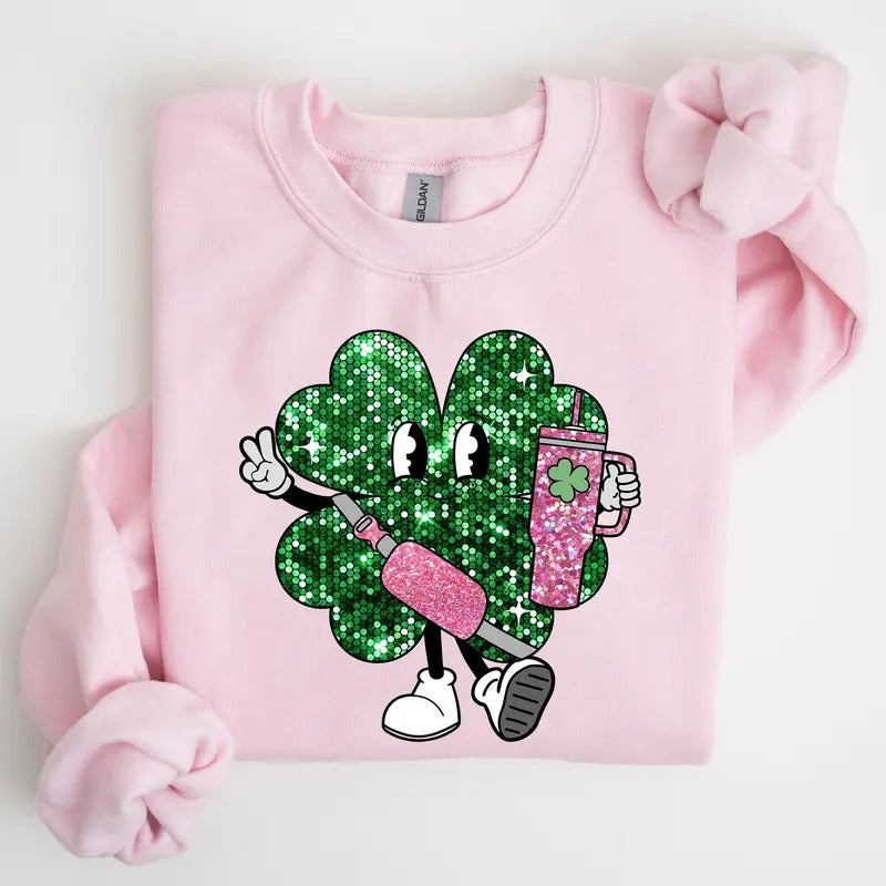 Sparkle Shamrock Faux Glitter Tumbler St. Paddy'S Day Clover Lucky Irish Lucky Charm St Patrick'S Day Crew Neck T-Shirts, Hoodie, Sweatshirt