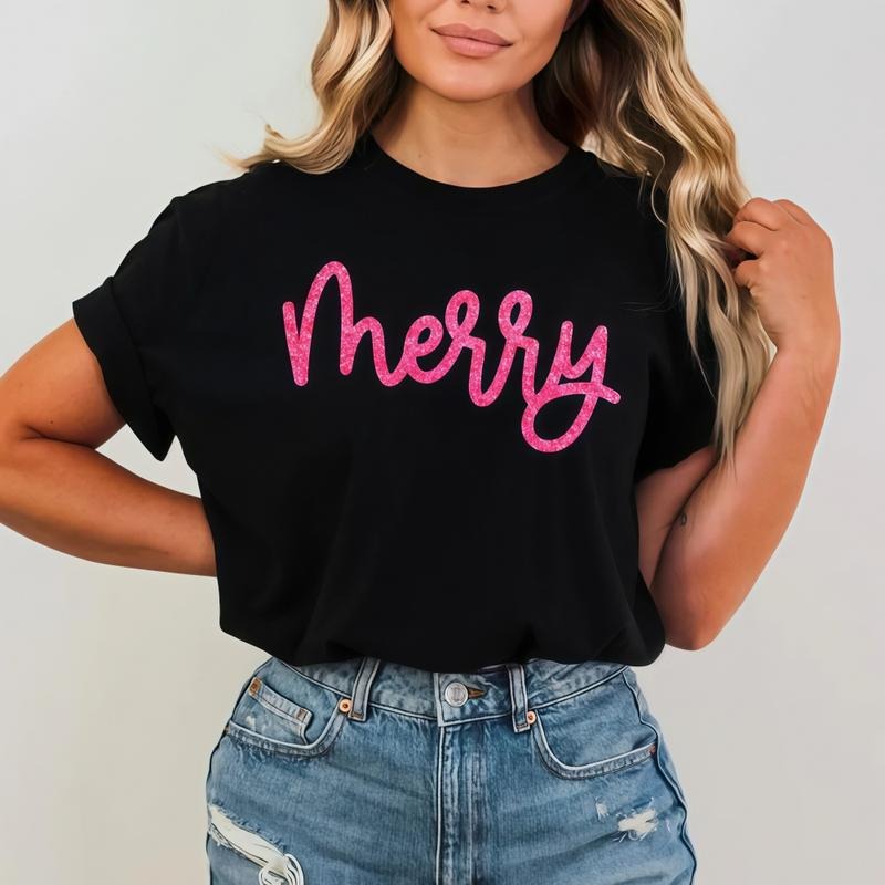 Sparkly Glitter Merry Christmas T-Shirt: Holiday Shirts for Women Festive Hoodie Sweatshirt | PrintMintTees.com