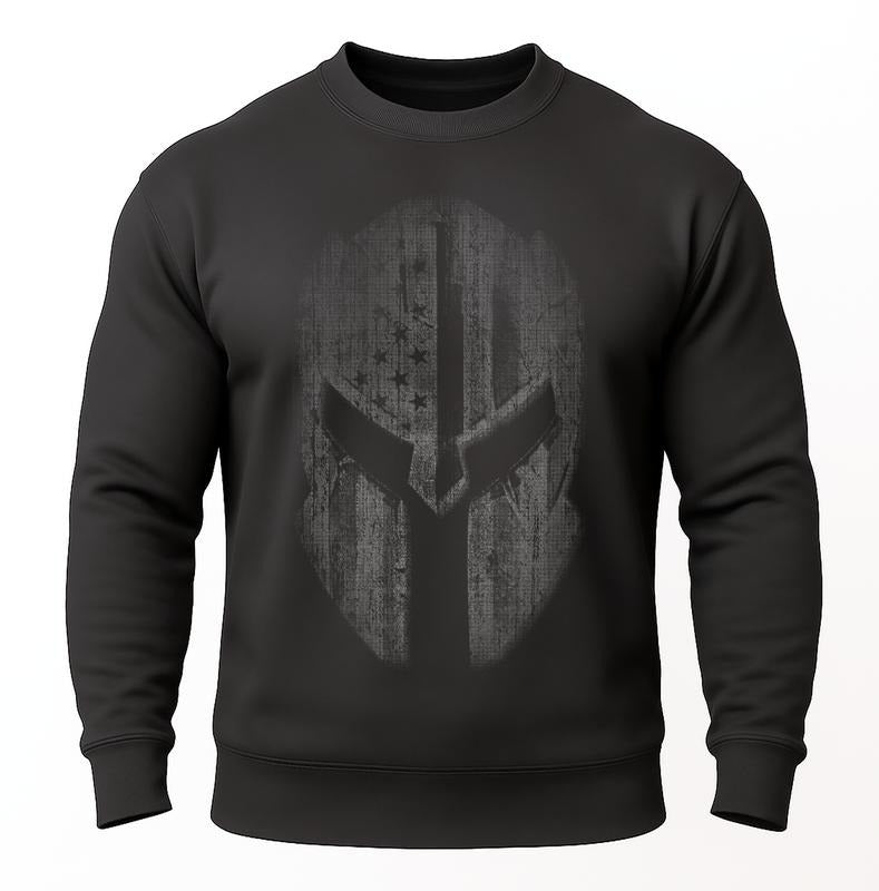 Spartan USA Flag Sweatshirt Distressed Patriotic Crewneck Warrior-Style Pullover for Men & Women Soft Warm Mid-Weight...