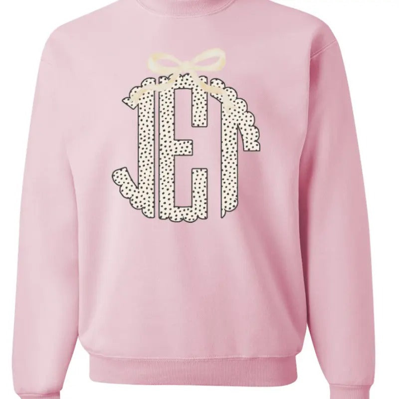 Speckled Monogram with Bow  Unisex NuBlend Crew Sweatshirt PREPPY MONOGRAM GIRLY Shirt Hoodie | PrintMintTees.com
