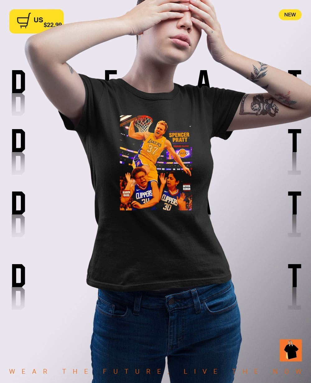Spencer Pratt Los Angeles Lakers dunks on communists Karen Bass Nithya Raman Los Angeles Clippers shirt