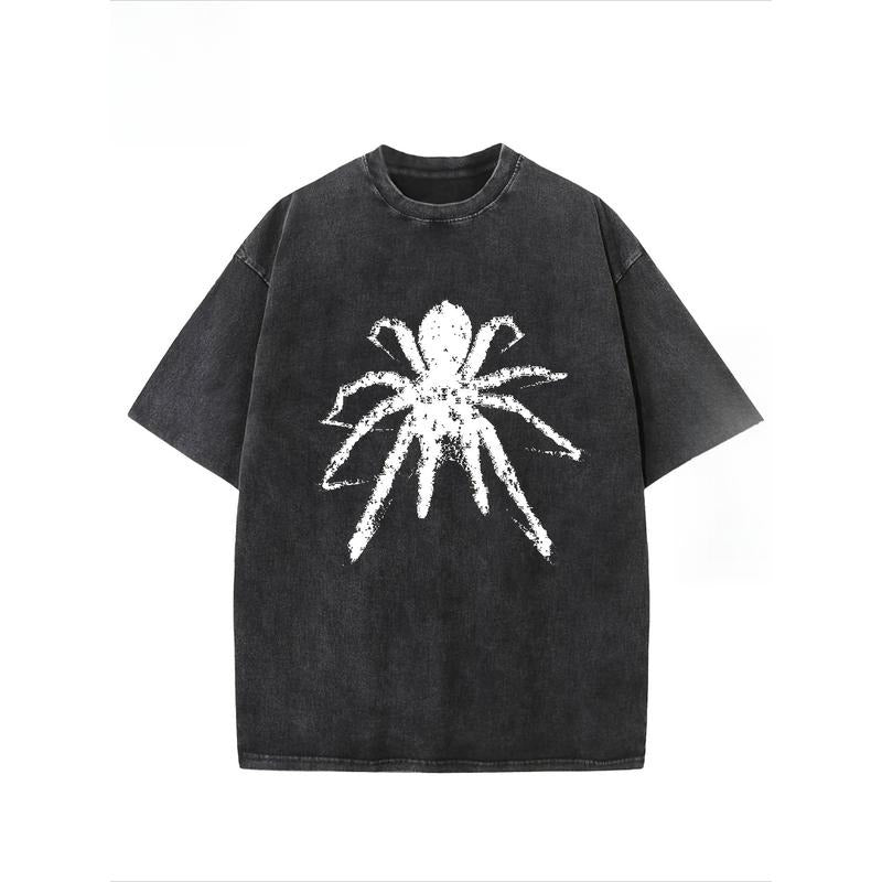 "Spider" Creative Pattern Printing Heavy 230g Pure Cotton Oversized Drop Shoulder T-shirt Washed T-shirt Retro Street...