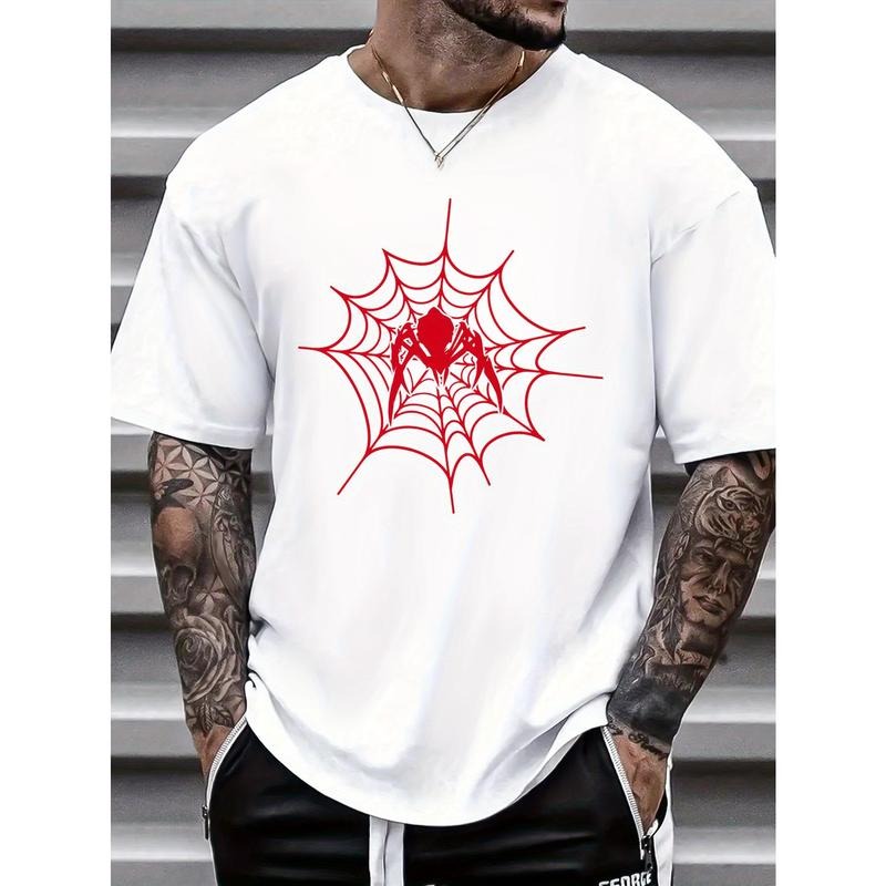 Spider Web Print Men's Round Neck Short Sleeve Tee Fashion Regular Fit T-Shirt Top For Spring Summer Holiday Leisure...