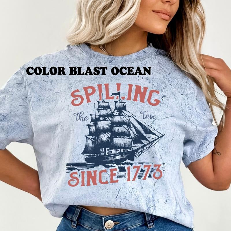 Spilling The Tea Since 1773 T-Shirt, Funny 4TH OF JULY SHIRT, UNISEX COTTON SHIRT, OVERSIZED HOLIDAY SUMMER SHIRT Comfort...