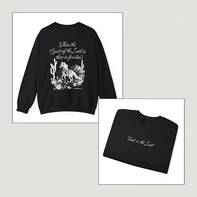 Spirit of the Lord Bible Verse Crewneck Western Horse Sweatshirt Christian Faith Based Clothing Worship  T-shirt, sweater...