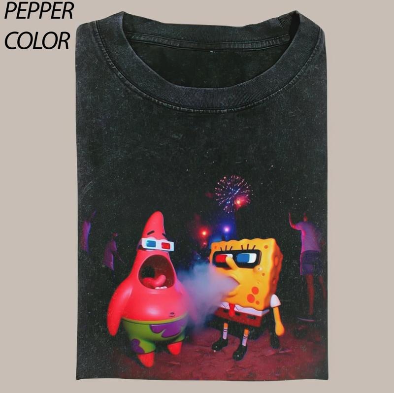 SpongeBob Cartoon At The Festival Comfort Colors T-shirt, Mene Funny Cartoon Graphic Tee Gift For Boyfriend Menswear Top...