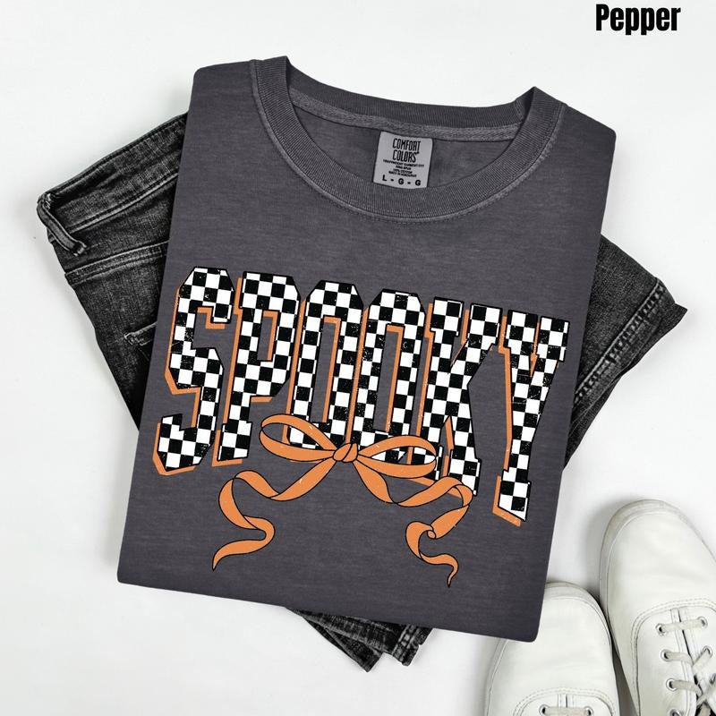 Spooky Black Checkered Comfort Colors T-Shirt 'NLB' Hoodie, Sweatshirt | PrintMintTees.com