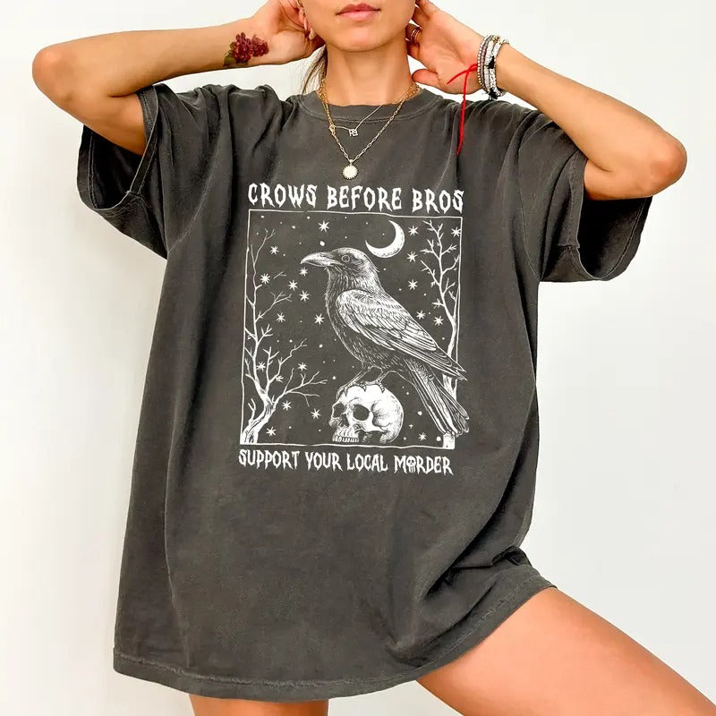 Spooky Crows Before Bros Shirt Comfort Colors Gothic Raven Support Your Local Mrder Funny Bird Lover Humorous Crow Tops Womenswear T-Shirts, Hoodie, Sweatshirt