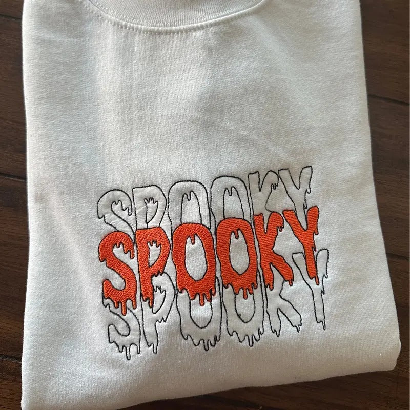 Spooky Embroidered Long Sleeve Casual Unique Spooky Various Colors & Sizes T-Shirts, Hoodie, Sweatshirt
