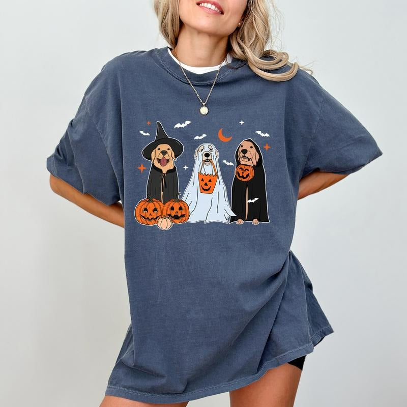 Spooky Ghost Dogs Shirt Comfort Colors, Halloween Dogs Tee for Women, Halloween Tshirt For Dog Mom, Dog Lover Gift Shirt,...